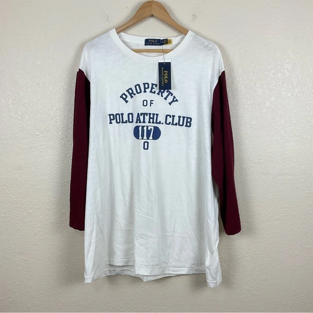 Polo By Ralph Lauren Raglan Athletic Club Baseball 3/4 Sleeve Top Size XXL